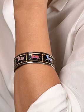 Designer Inspired Black and Gold Horse Print Bangle Bracelet